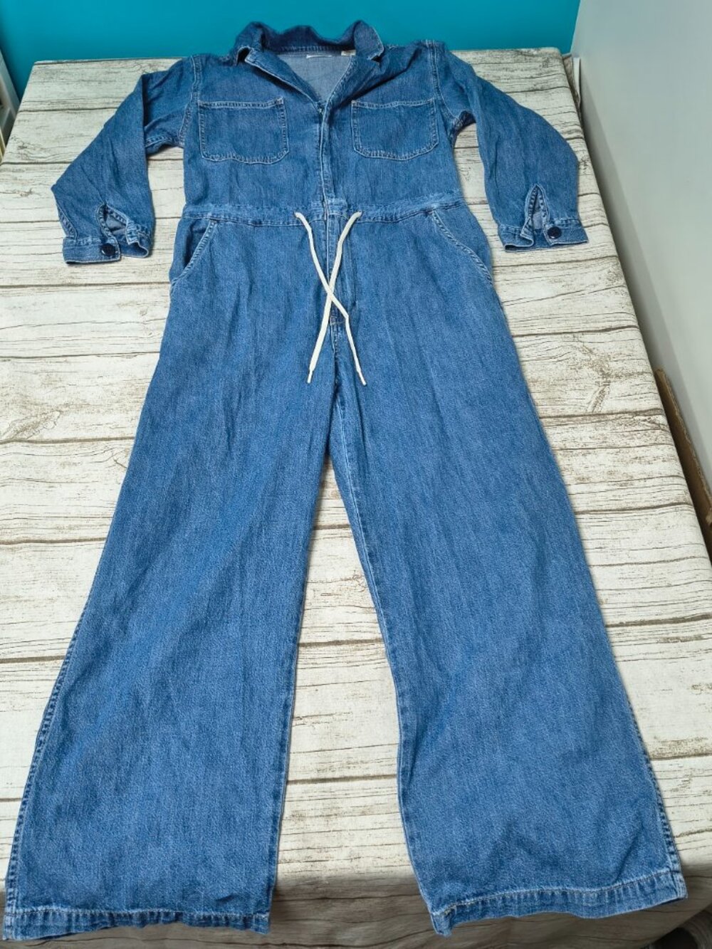 Levis Womens Small Denim Jumpsuit Coveralls Drawstring Wide Leg Utility Romper